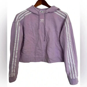 Adidas lavender cropped hoodies with white stripes size small